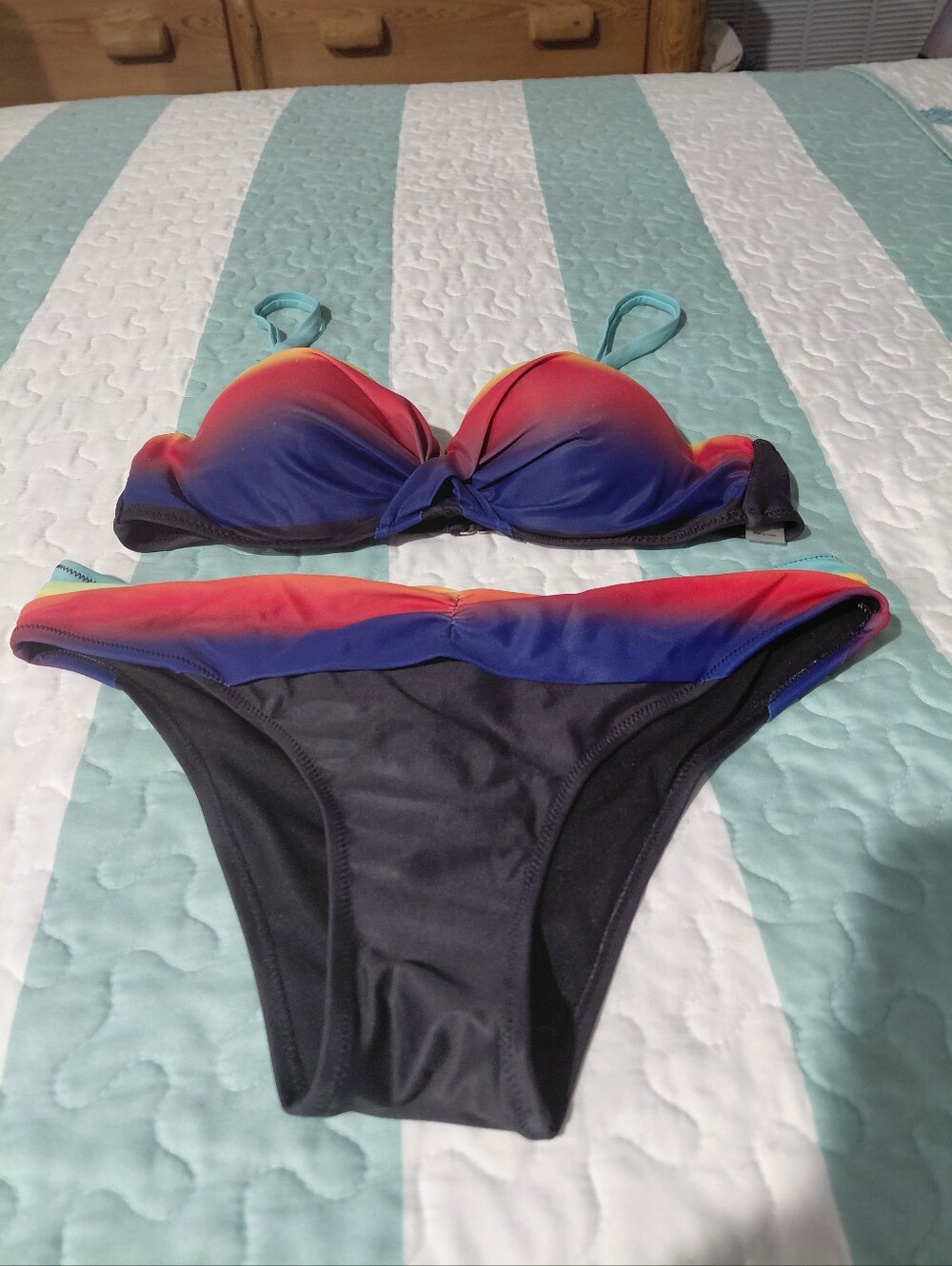 Women’s Black Bikini Set with Multicolor Ombre Top Size: Medium New W/O Tags